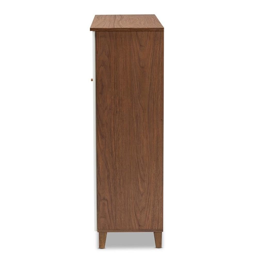 Baxton Studio Coolidge Walnut Finished 11-Shelf Wood Shoe Cabinet with Drawer