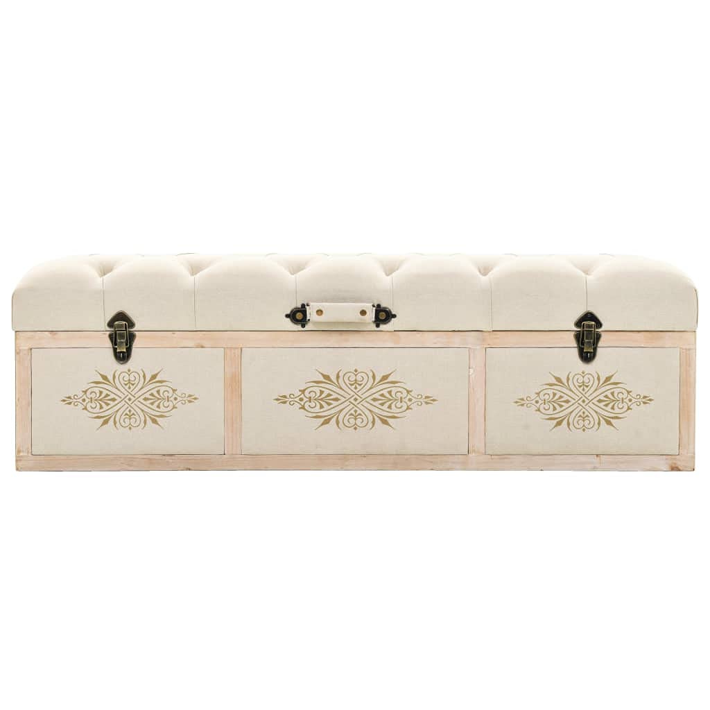 vidaXL Solid Fir Wood Storage Bench, 43.3" Cream, Retro Traveling Trunk Style with Metal Hardware, 34.72 Pounds Weight Capacity