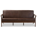 Baxton Studio Bianca Mid-Century Modern Walnut Wood Dark Brown Distressed Faux Leather 3-Seater Sofa/Mid-Century/Dark Brown/Walnut Brown/Faux Leather/Rubber Wood