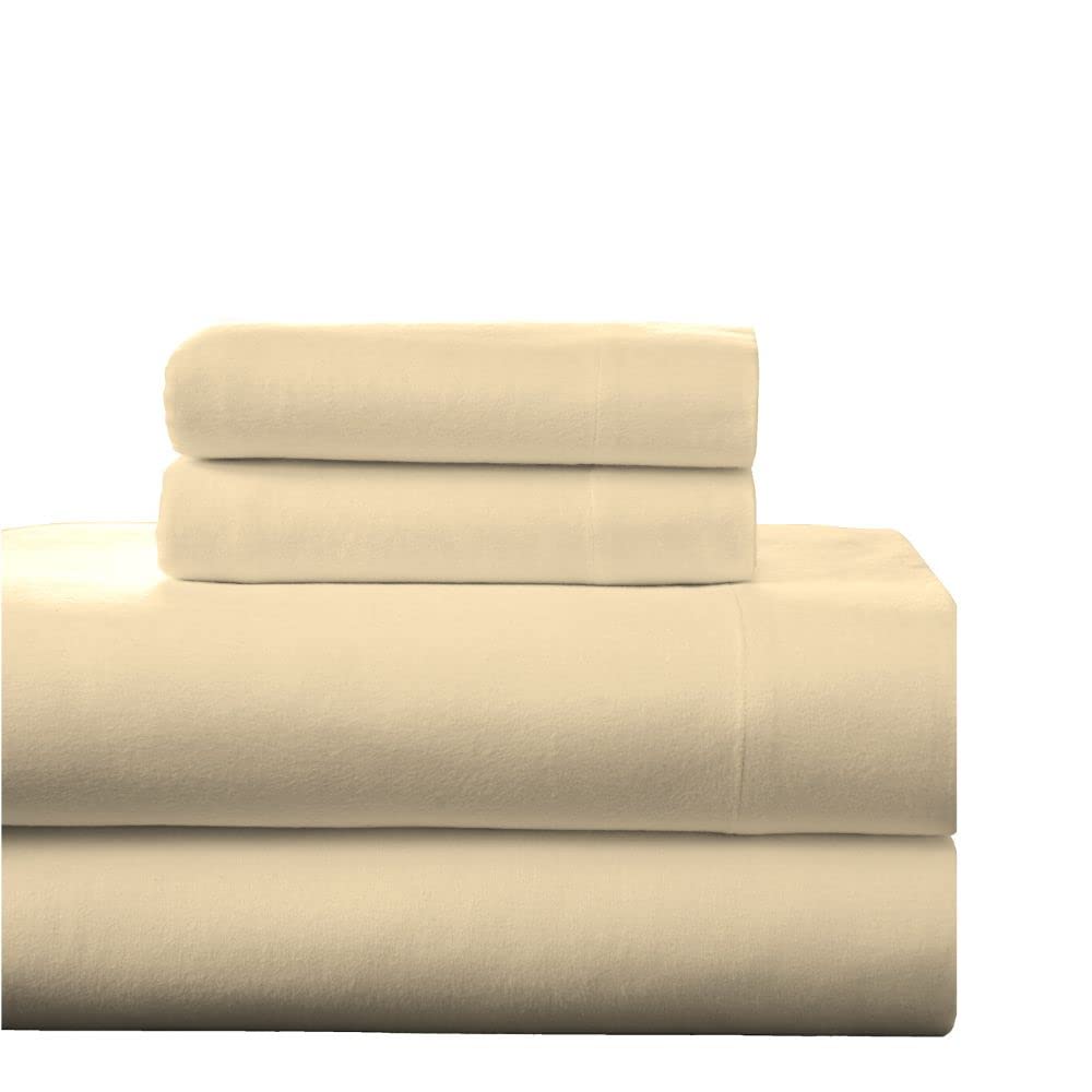 Pointehaven Flannel Deep Pocket Set With Oversized Flat Sheet, King, Marzipan