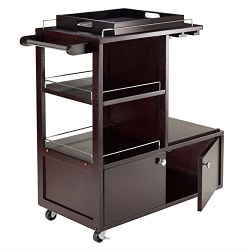 Ergode Wood Jeston Entertainment Cart | Stylish, Elegant, Durable | Ample Surface Space, Storage Drawers, Shelves | Removable Wine Holder | (92430-VV)