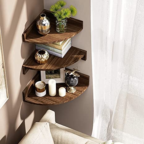 Carpentray Sheesham Wood Corner Shelf Wall Mount, Set Of 3 Floating Shelves For Wall Storage And Display, Rustic Wall Shelves Wo