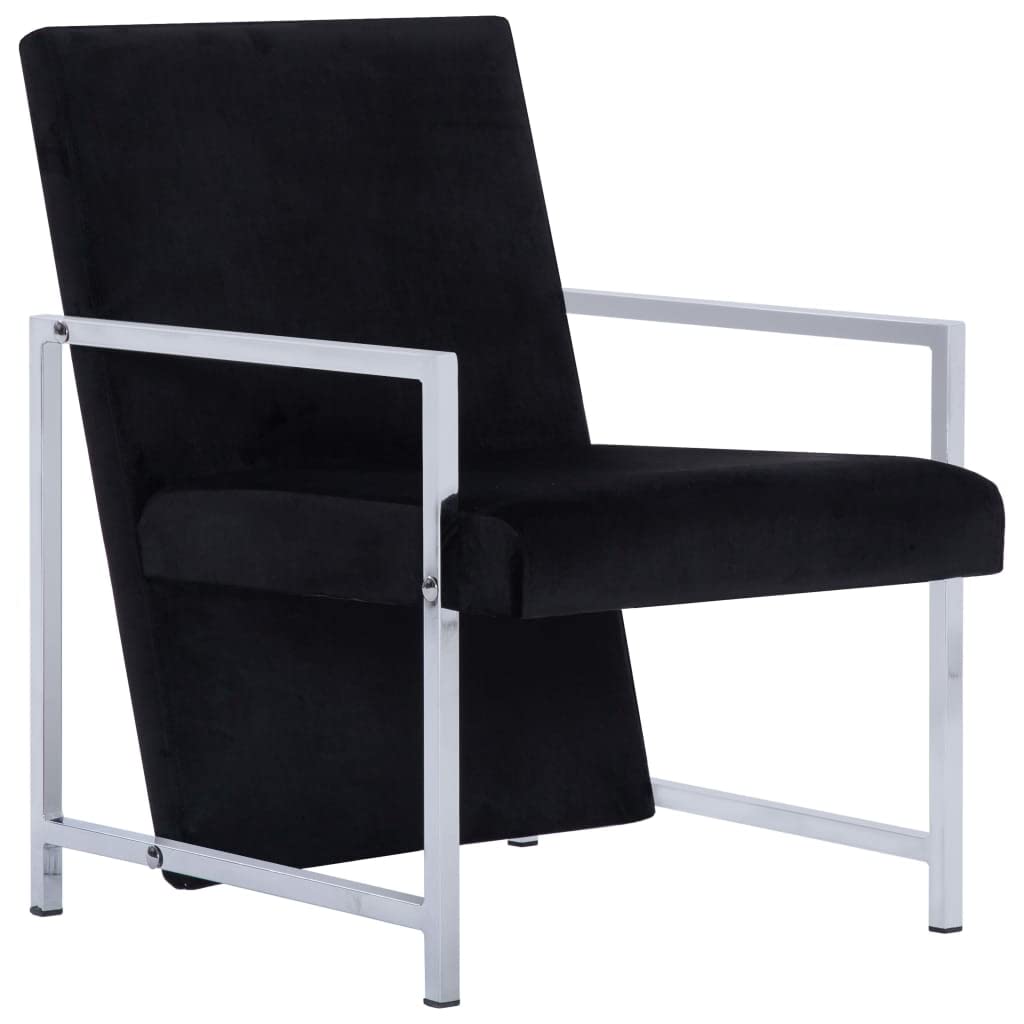 vidaXL Velvet Armchair with Solid Chrome Feet, Black | Ergonomic Design | Durable Solid Wood and Plywood Frame | Ideal for Office and Home Use