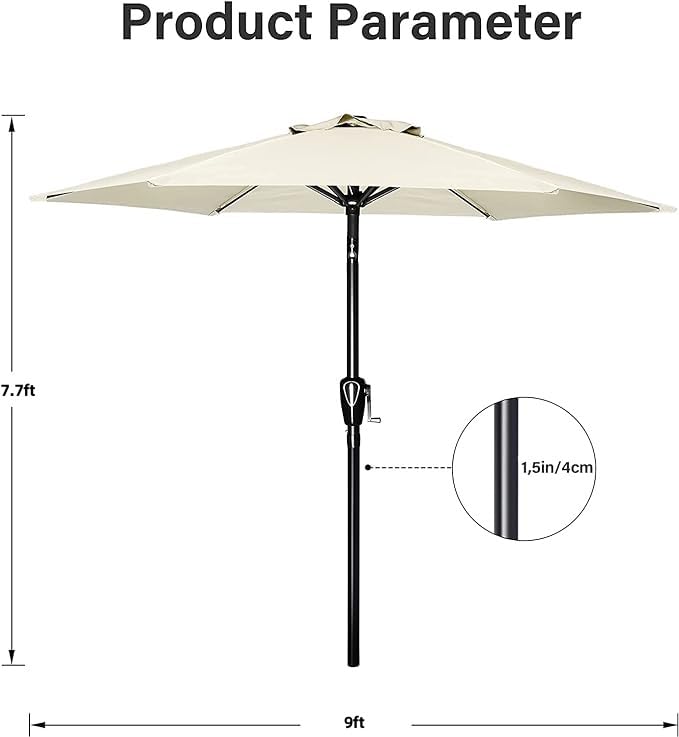 Simple Deluxe 9Ft Outdoor Patio Umbrella Table Market Umbrella With Push Button Tilt And Crank, 8 Sturdy Ribs, Uv Protection Waterproof For Garden, Lawn, Deck, Backyard, Pool, Creamy White