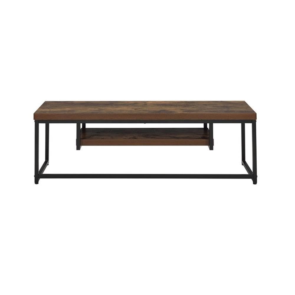 Acme Bob Rectangular Wooden TV Stand with Shelf in Weathered Oak and Black