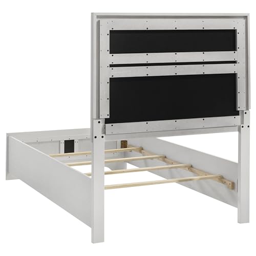 Coaster Home Furnishings Miranda Contemporary 4-Piece Bedroom Set Fabric Upholstered Twin Size Panel Bed Frame 54-inch Headboard White 205110T-S4