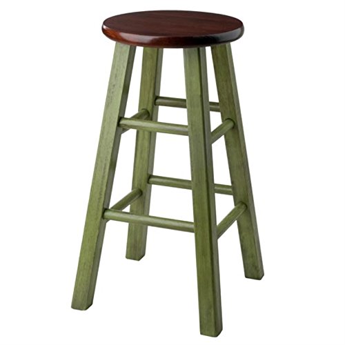 Ergode Wood Ivy 24" Counter Stool - Rustic Green Finish, Walnut Seat - Stable & Comfortable - Versatile & Functional - No Assembly Required