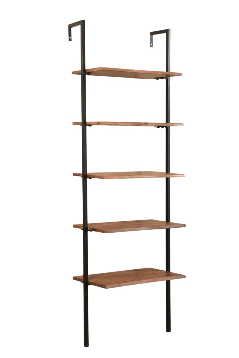 HomeRoots 522816 72 in. Metal & Solid Wood Five Tier Ladder Bookcase Brown