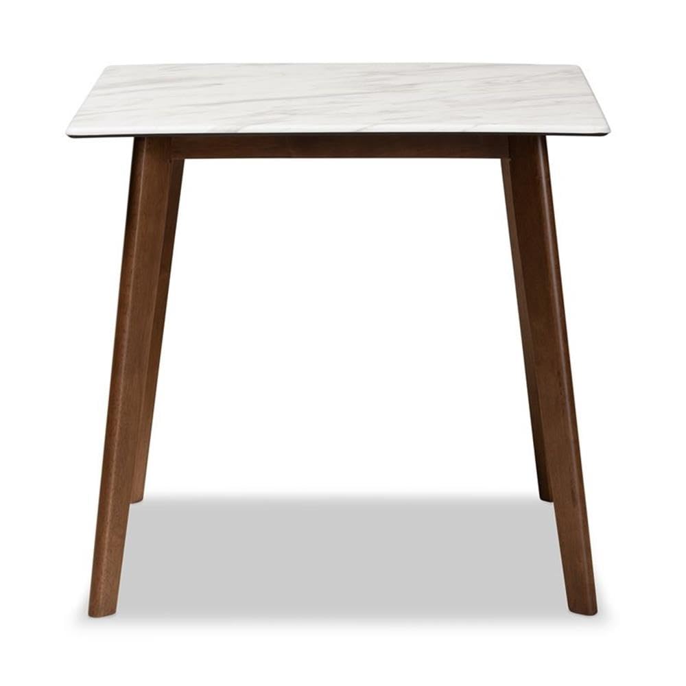 Baxton Studio Kaylee Mid-Century Modern Transitional Walnut Brown Finished Wood Dining Table with Faux Marble Tabletop