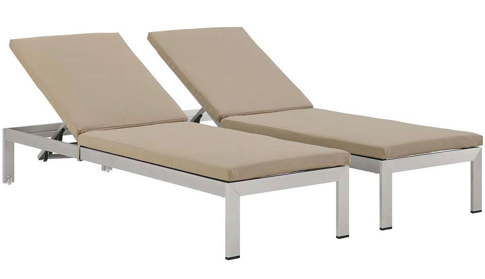 Shore Set Of 2 Outdoor Patio Aluminum Chaise With Cushions