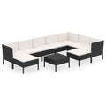 vidaXL Patio Lounge Set 10 Piece with Cushions Garden Outdoor Yard Terrace Backyard Balcony Sofa Lounging Furniture Poly Rattan Black