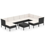 vidaXL Patio Lounge Set 10 Piece with Cushions Garden Outdoor Yard Terrace Backyard Balcony Sofa Lounging Furniture Poly Rattan Black