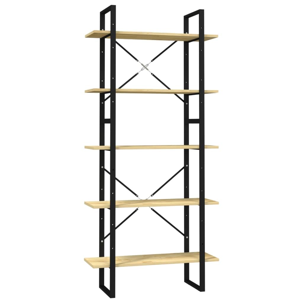 vidaXL Solid Pinewood 5-Tier Book Cabinet Home Indoor Living Room Wooden Storage Cabinet Organizer Bookcase Bookshelf Rack Furniture 31.5&quot;