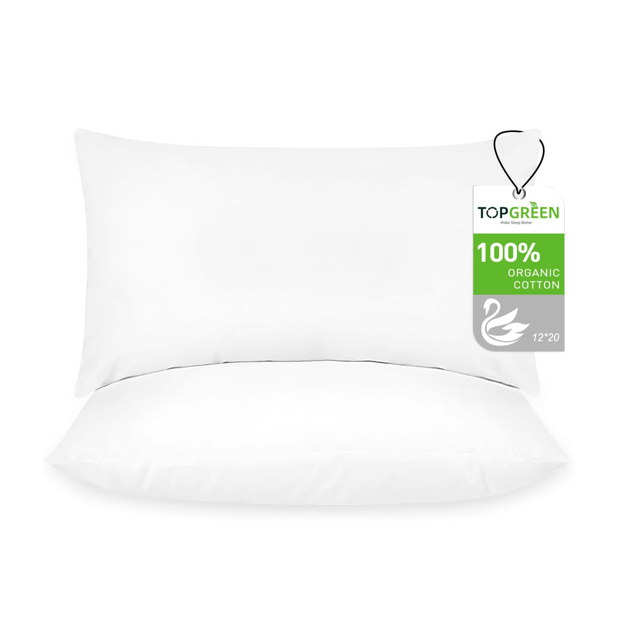 Topgreen Feathers Down Throw Pillow Inserts 12X20, Set Of 2, 100% Organic Cotton Shell, Soft Decorative Lumbar Rectangle Pillows
