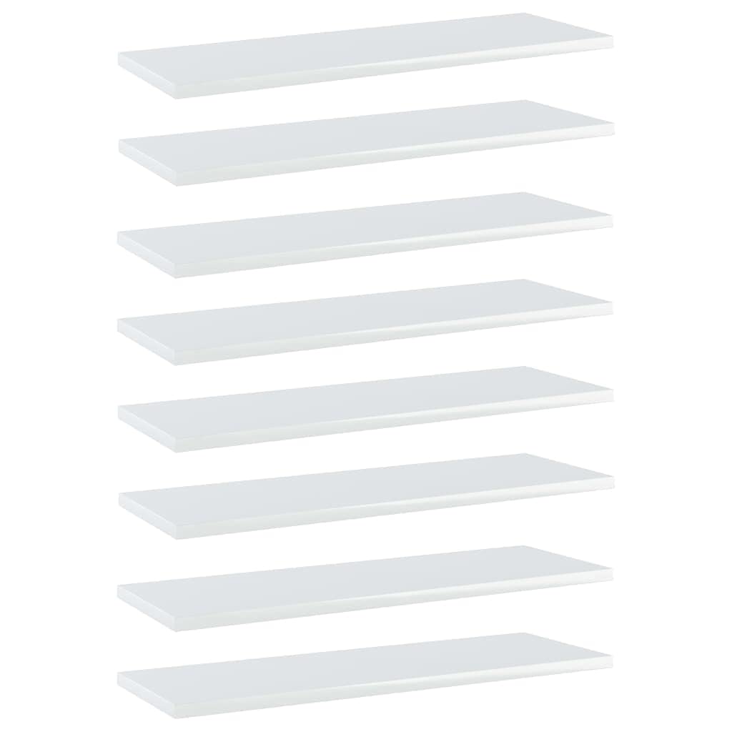 Bookshelf Boards 8 pcs High Gloss White 23.6&quot;x7.9&quot;x0.6&quot; Chipboard