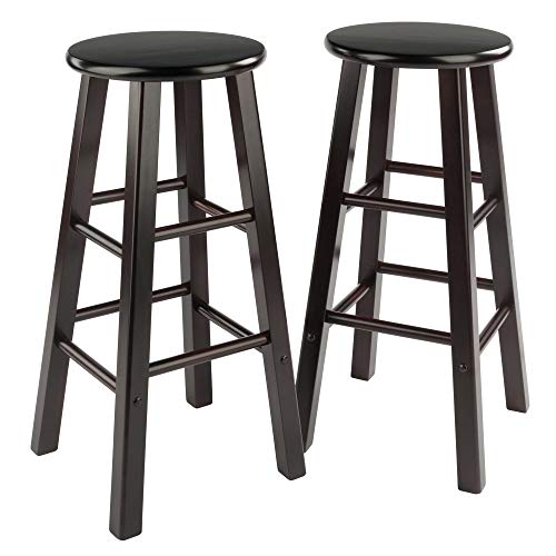 Ergode Wood Element Bar Stool Set | Polished Espresso Finish | Solid Wood Construction | 220lbs Weight Capacity | 8 Crossbars for Stability | Versatile Design | Perfect for Kitchen or Den