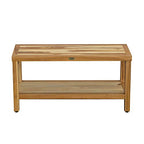 HomeRoots Large Rectangular Teak Bench with Shelf in Natural Finish