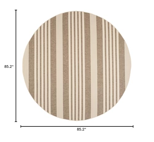Safavieh Courtyard Collection 7'10'' Round Brown/Bone Cy6062 Stripe Indoor/ Outdoor-Waterproof Easy-Cleaning Patio Backyard Mudr