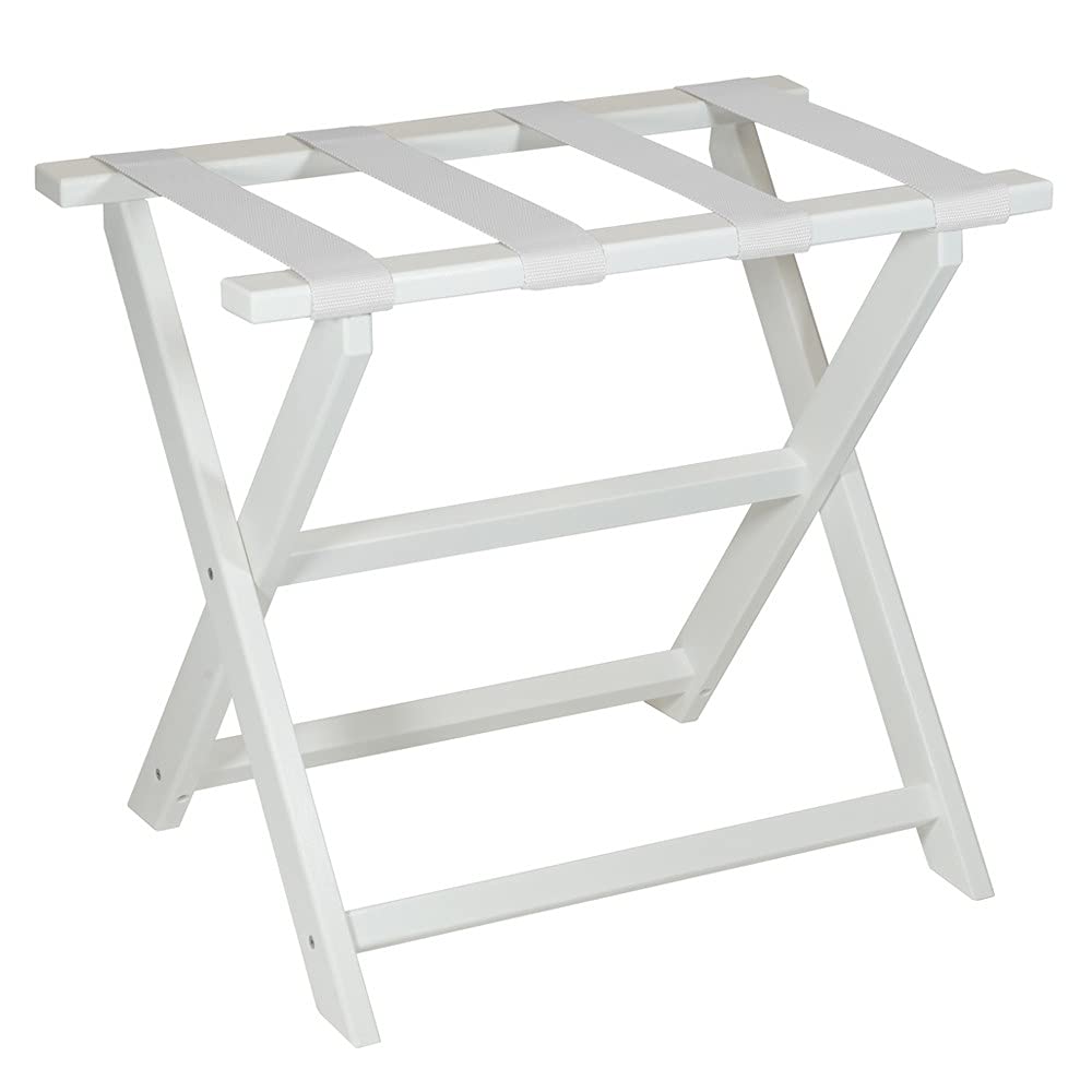 HomeRoots Earth Friendly White Folding Luggage Rack with White Straps