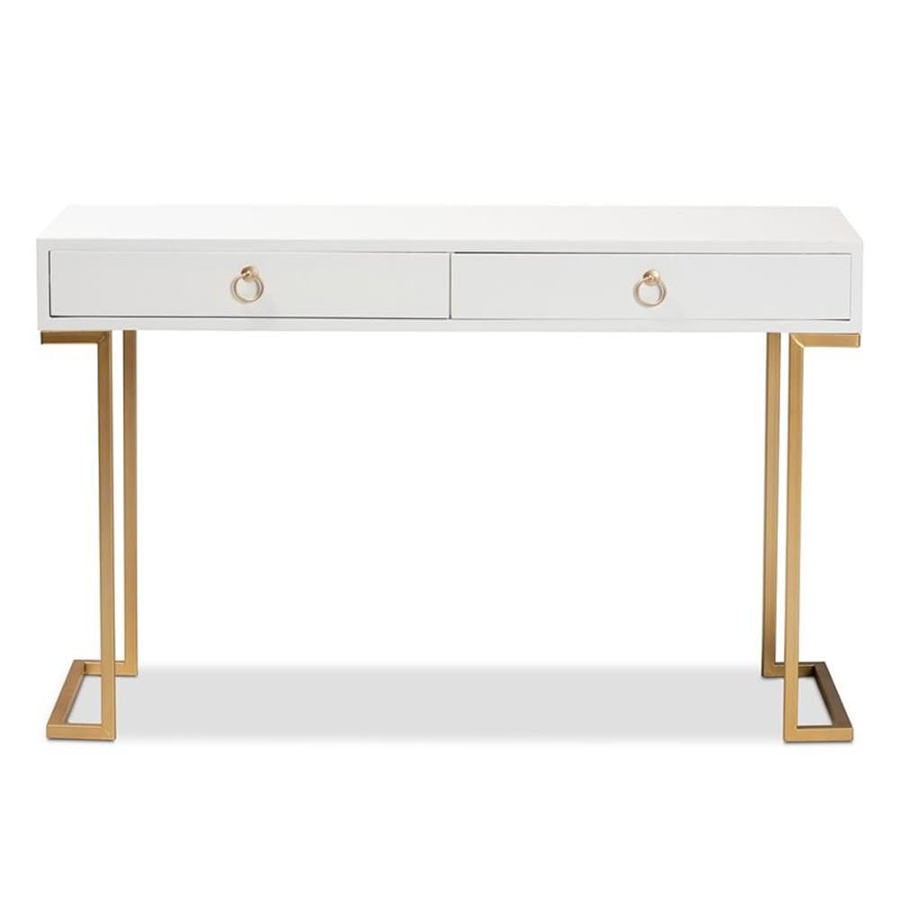 Baxton Studio Beagan Modern and Contemporary White Finished Wood and Gold Metal 2-Drawer Console Table White/Wood