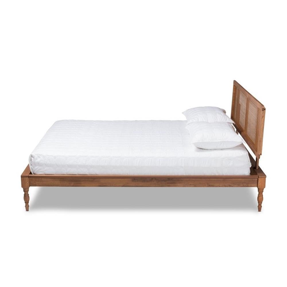 Baxton Studio Romy Vintage French Inspired Ash Wanut Finished Wood and Synthetic Rattan King Size Platform Bed