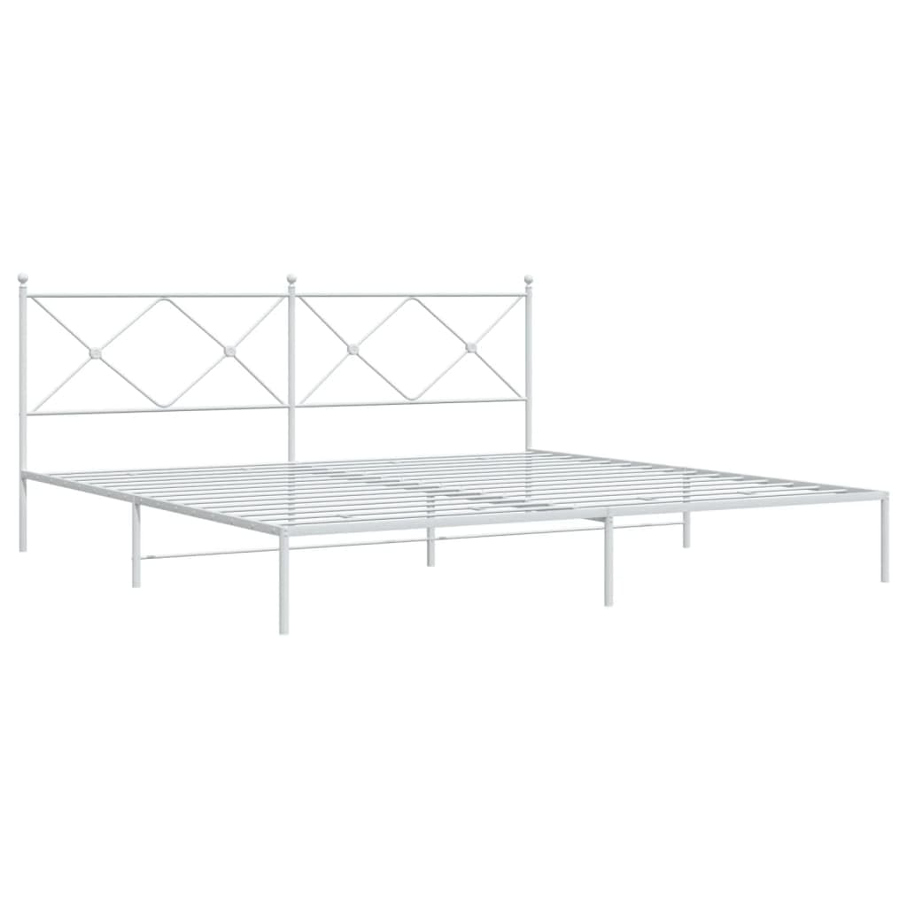 vidaXL Modern King Metal Bed Frame with Headboard - Steel Construction, White, 76&quot;x79.9&quot; - Bedroom Furniture for Enhanced Mattress Support