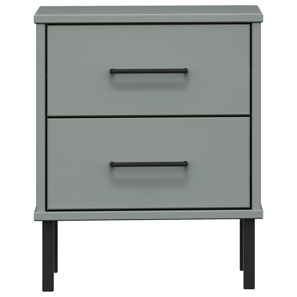 vidaXL &quot;Oslo Solid Pine Wood Bedside Cabinet in Gray with Metal Legs and 2 Drawers - Industrial-Style Bedroom Furniture, Ample Storage