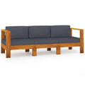 vidaXL Patio Sofa, Outdoor Sofa for Porch Backyard Balcony, Patio Couch with Dark Gray Cushions, Middle Sofa, Modern Style, Acacia Wood