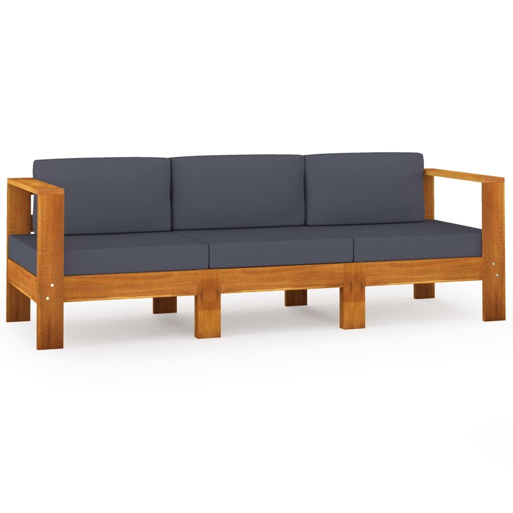 vidaXL Patio Sofa, Outdoor Sofa for Porch Backyard Balcony, Patio Couch with Dark Gray Cushions, Middle Sofa, Modern Style, Acacia Wood