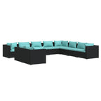 vidaXL Patio Lounge Set, 10-Piece with Cushions - Black Poly Rattan and Powder-Coated Steel Frame, Modular Design, Water-Resistant - Perfect Outdoor Furniture for Garden or Poolside