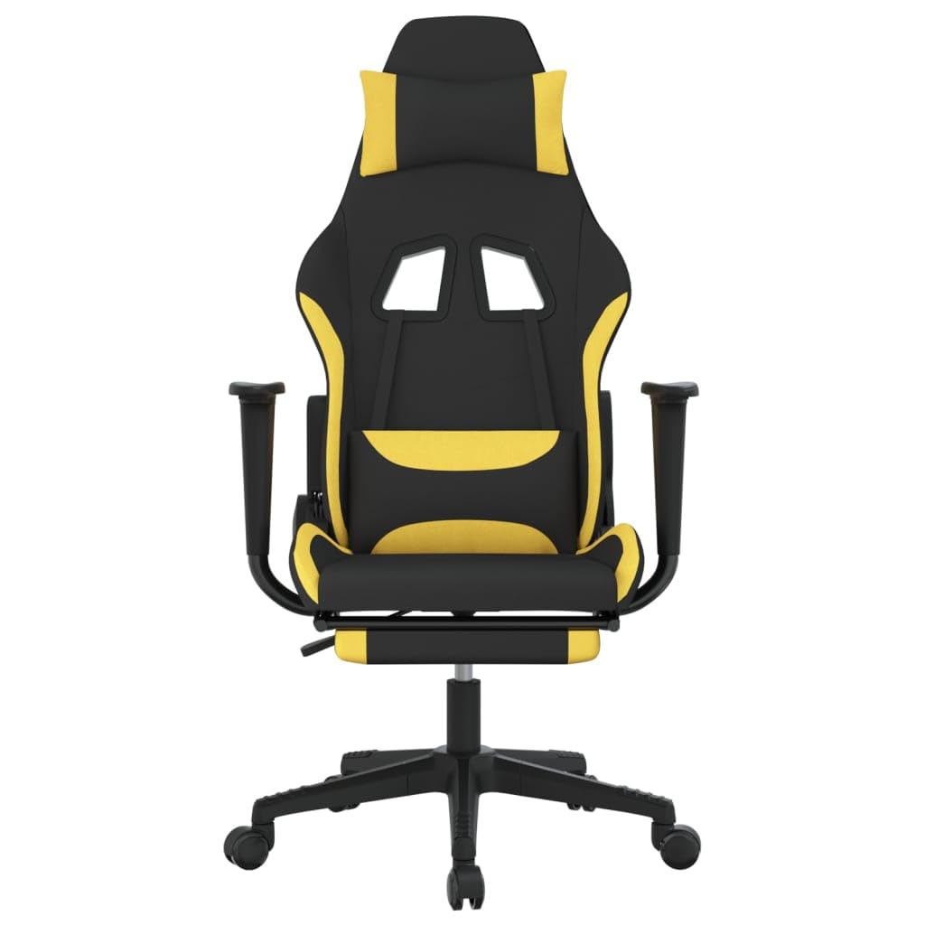 vidaXL Adjustable Gaming Chair with Footrest: Black and Yellow, Comfortable Fabric, Modern Design, Ideal for Long Gaming Sessions