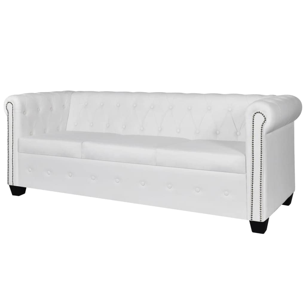 vidaXL Sofa, 3 Seater Couch Furniture with Tufted Arms, Chesterfield Settee Couch for Home Living Room Office, Artificial Leather White