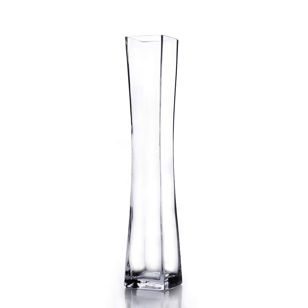 WGV Tall Masterpiece Glass Vase, 3 W x 17.7 H, (Multiple Sizes Choices) Clear Large Block Gathering Concaved Floral Centerpiece,