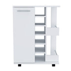 DEPOT E-SHOP Magda Bar Cart, 4 Casters, Single Door Cabinet, 2 External Shelves, White