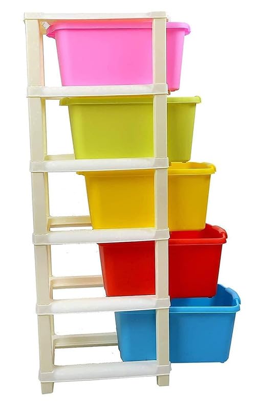 Plastic Modular Multi Color 5 Layer Drawer Storage Chest Of Drawers Organizer Storage Box, Large Stomo Racks For Multipurpose An
