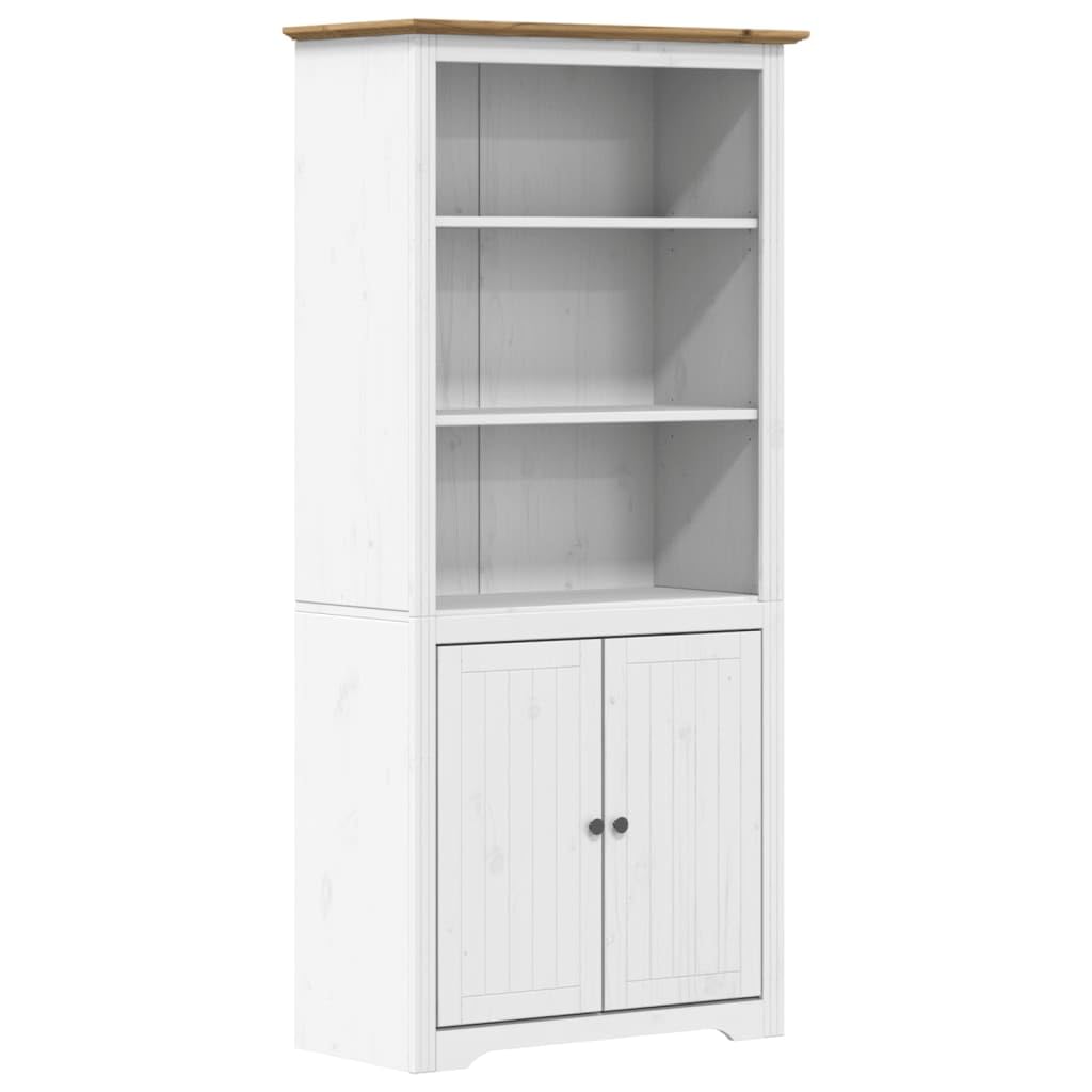 vidaXL BODO Bookcase - Rustic Solid Pinewood, French Style, 2-Door Storage, Celebrated Natural Grain, Secure Wall Attachment, White and Brown, 32.3&quot;x15.7&quot;x68.1&quot;