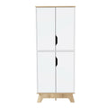 Multistorage Cabinet 59" H, 4 Doors, 4 Internal Shelves, Light Oak/White