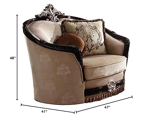 Acme Ernestine Chair (with 2 Pillows) in Tan Fabric & Black