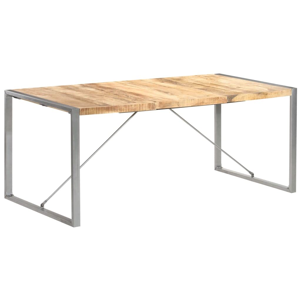 vidaXL Dining Table - Rectangular Solid Rough Mango Wood Table with Steel Legs, Simple Assembly Required, Brown and Gray, 70.9&quot;x35.4&quot;x29.5&quot;