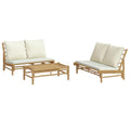 vidaXL 5 Piece Outdoor Patio Lounge Set - Natural Bamboo Finish - Cream White Cushions - Sofa, Chairs, and Coffee Table - Flexib