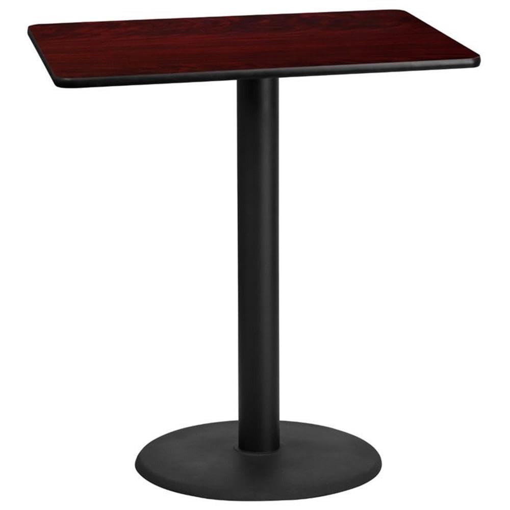 Flash Furniture 30'' x 42'' Rectangular Mahogany Laminate Table Top with 24'' Round Bar Height Table Base