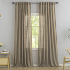 Rustic Livingroom 108 Inch Length Linen Textured Curtains,2 Panels Back Tab Hooks Belt Track Burlap Flax Weave Light Filtering Semi Sheer Drapes,9Ft Extra Long Curtains For High Window,Taupe,52'X108'