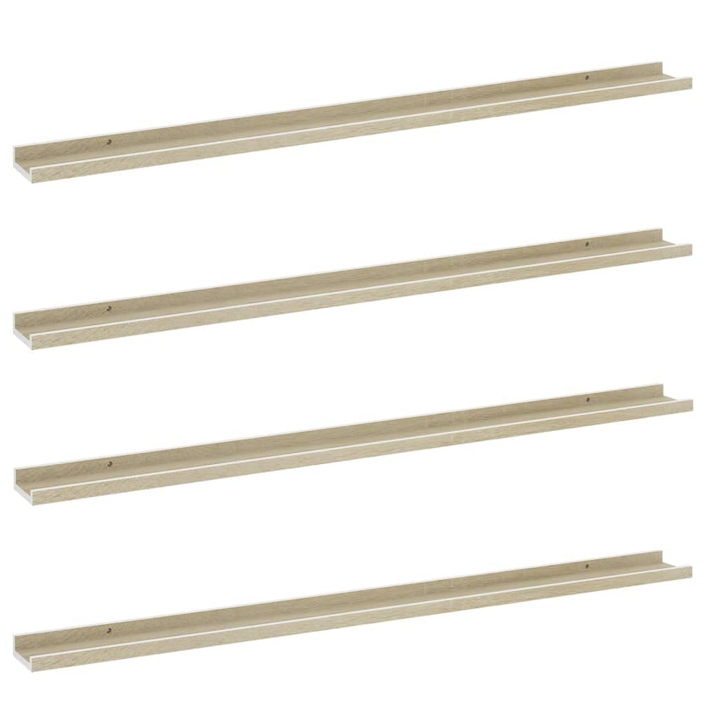 Wall Shelves -SKM Wall Shelves 4 pcs White and Sonoma Oak 45.3&quot;x3.5&quot;x1.2&quot;