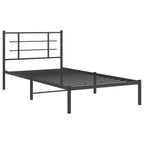 vidaXL Black Metal Bed Frame-Single 39.4"x78.7" with Headboard and Storage Space - Durable Steel Construction - Elegant Bedroom Furniture