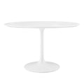 Modway Lippa 47" Mid-Century Modern Dining Table with Round Top and Pedestal Base in White
