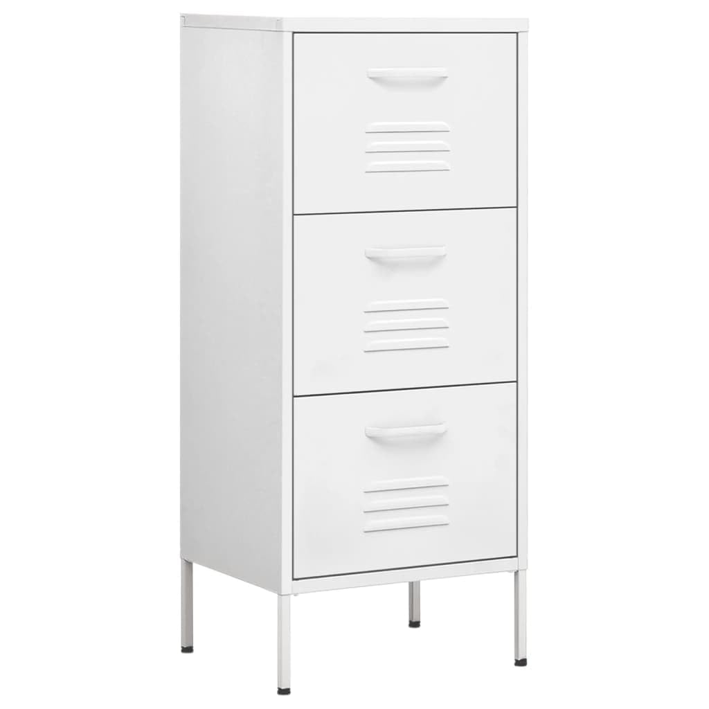 vidaXL White Steel Storage Cabinet - 16.7&quot;x13.8&quot;x40&quot;, Adjustable Height, Spacious Drawers with Ballbearing Runners, Industrial Style