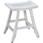 HomeRoots Compact Curvilinear Teak Shower Outdoor Bench in Driftwood Finish