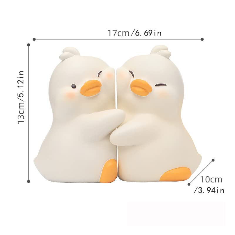 Jarpsiry Cute Hug Ducks Decorative Bookends, Unique Book Ends To Hold Books Creative Resin Book Holder Stopper For Home Office D