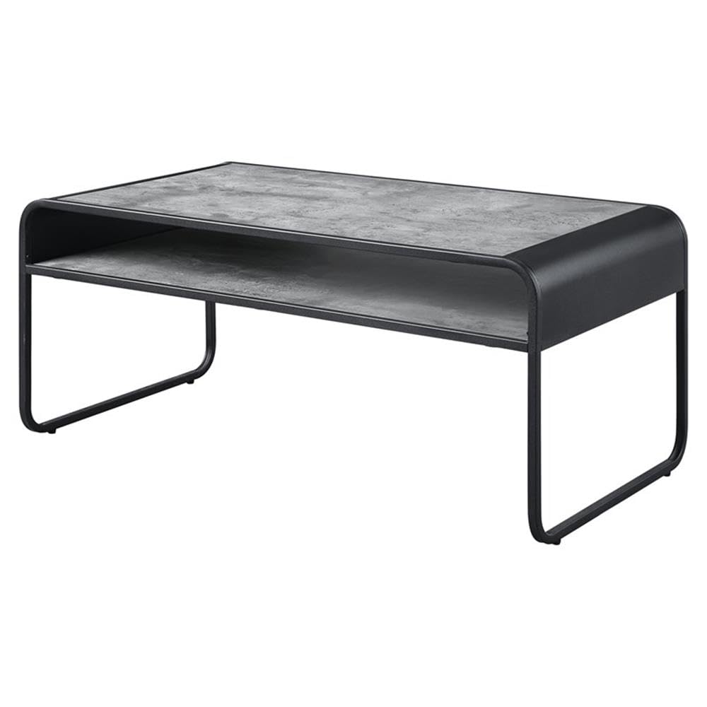 Acme Furniture Rectangular Coffee Table with Open Shelf, Concrete Gray and Black