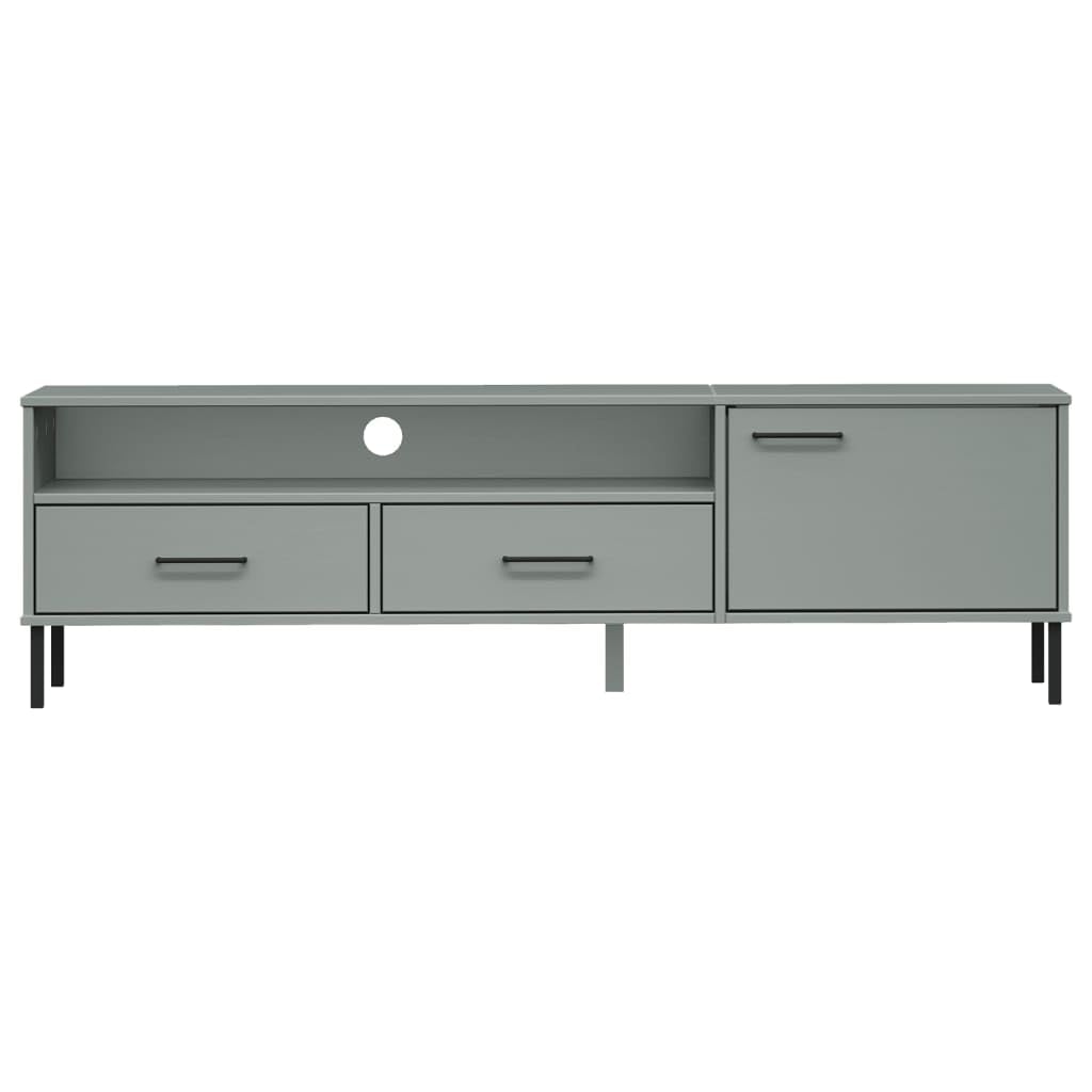 vidaXL Solid Wood Pine TV Stand with Metal Legs - Spacious Storage, Easy Assembly, Industrial Design Gray Finish